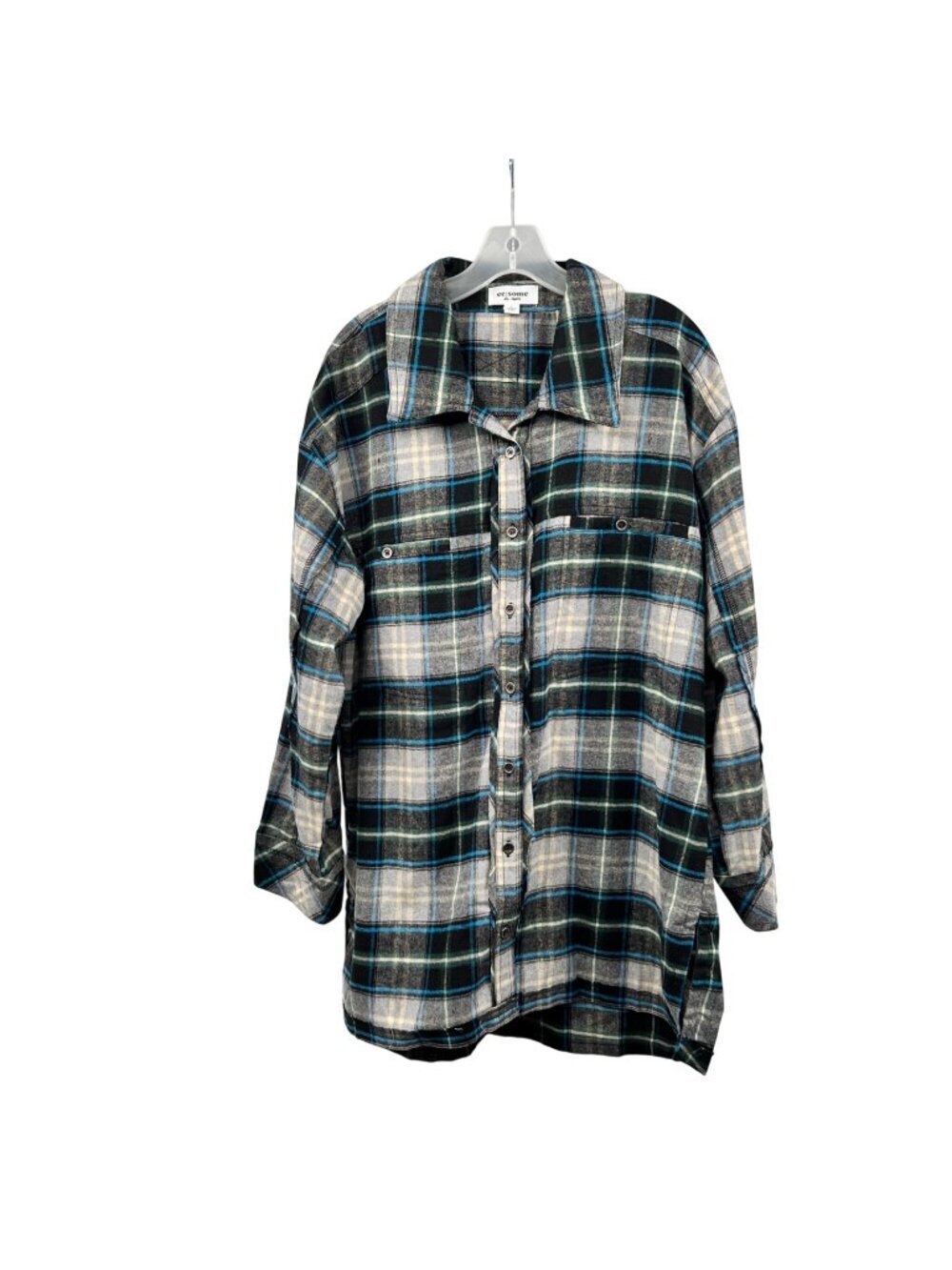 ee:some Womens Plaid Flannel Button Up Top Black/Multi Size Large